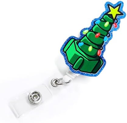 Christmas Badge Reel Retractable with ID Clip Acrylic Christmas Tree Medical Connector Badge Clip Holiday Name Badge Accessories, for Nurse Nursing ER ICU Women Men