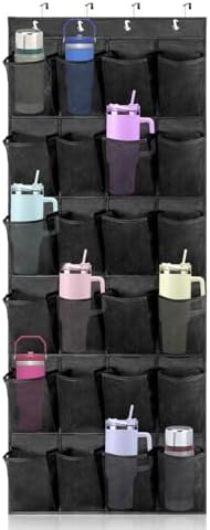 Over The Door Water Bottle Organizer for Stanley, Multi-Functional 24 Pockets Water Bottle Organizer for Door, Foldable Wall-Mounted Design, Over The Door Cup Holder for Kitchens and RV