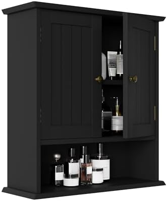 Smuxee Black Wall Cabinet, Small, 2-Door Medicine Cabinet with Adjustable Shelves, Over Toilet, For Kitchen and Laundry Rooms