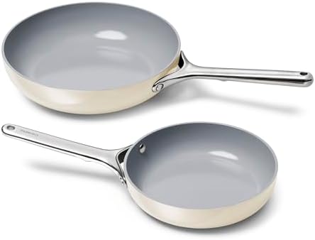 Caraway Fry Pan Duo - Nonstick Ceramic Frying Pan (8" & 10.5”) - Non Toxic, PTFE & PFOA Free - Oven Safe & Compatible with All Stovetops (Gas, Electric & Induction) - Cream