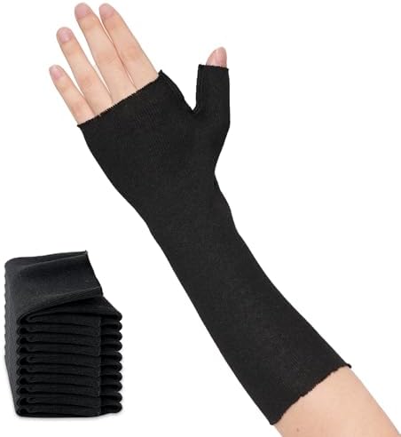 Hand Socks for Splint (Pack of 10), Elastic Cotton Stockinette Tubing, Surgical Sleeves for Arm, Wrist and Thumb Sleeve Under Brace, Cast Wrap Liner for Men & Women, Fit Left & Right Hands(Black, M)
