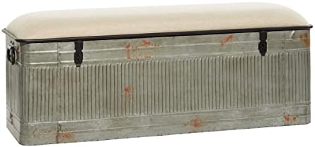 Deco 79 Metal Room Storage Bench Galvanized Entryway Bench with Cream Burlap Top, Bench 50" x 16" x 18", Gray