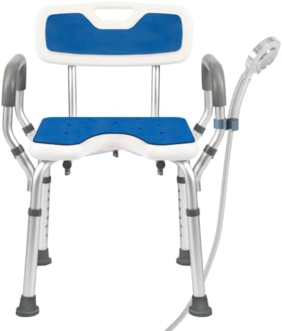 Shower Chair with Arms and Back Heavy Duty 330lbs, Shower Chair for Inside Shower, Shower Seat for Inside Shower Bathroom Chair with Cutout Seat & Cold-Proof Pads, Tools-Free Assembly