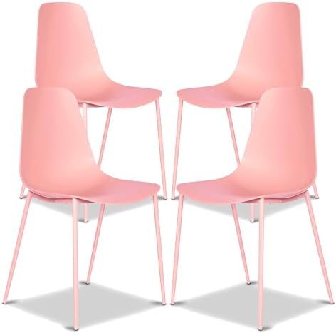 POLY & BARK Isla Modern Dining Chairs Set of 4 – Mid Century Modern Plastic Dining Chair with Metal Legs – Kitchen & Dining Room Chairs – Dining Table Chairs Set – Indoor/Outdoor – Blush Pink