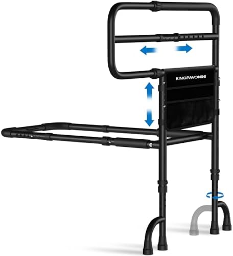 KingPavonini Bed Rails for Elderly Adults Safety with 9 Level Adjustable Handle, Stable Bed Railings for Seniors Hold up to 400 Lbs, Bed Cane with Storage Bag & Tool-Free Installation