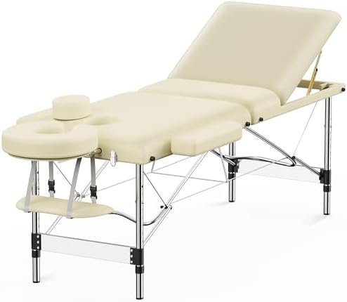 Brelley Massage Table Portable 84" Long 24" Wide Professional 3 Sections Reclining Massage Couch, Aluminum Adjustable Esthetician Bed Tattoo Table SPA Lash Salon Bed with Carrying Bag