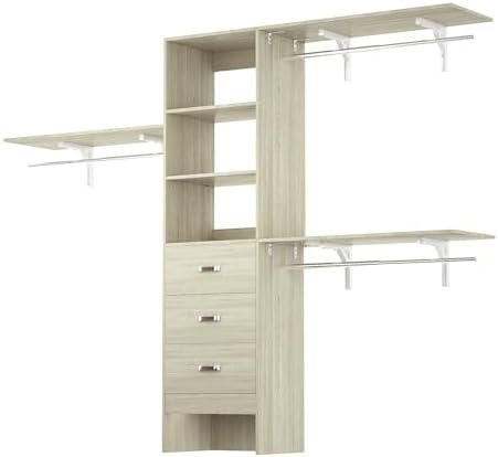 8FT Closet System, 96'' Closet Organizer System with 3 Hanging Rods, Wall Mount Bedroom Wardrobe with 3 Drawers Walk-in Closet, Adjustable Garment Rack from 5 to 8FT(Cut to Fit), White Oak