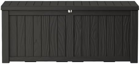150 Gallon Lockable Resin Deck Box, Waterproof & UV-Resistant Outdoor Storage Box for Outdoor Cushion Storage, Garden Tools & Pool Accessories Storage, Black