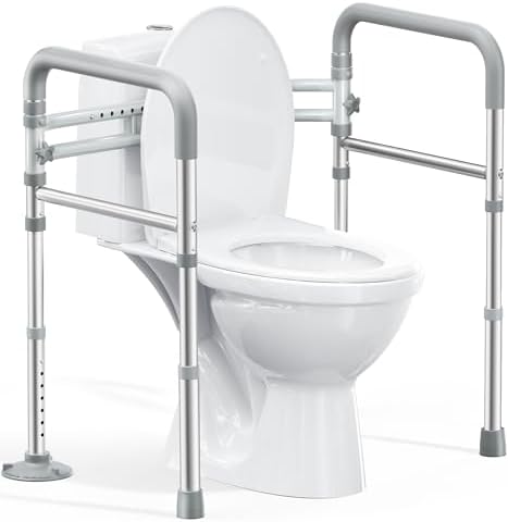 Toilet Safety Rails for Seniors, Adjustable Height & Width 350lb Toilet Handles for Elderly and Disabled, Foldable Toilet Safety Frame, Fit Any Toilet