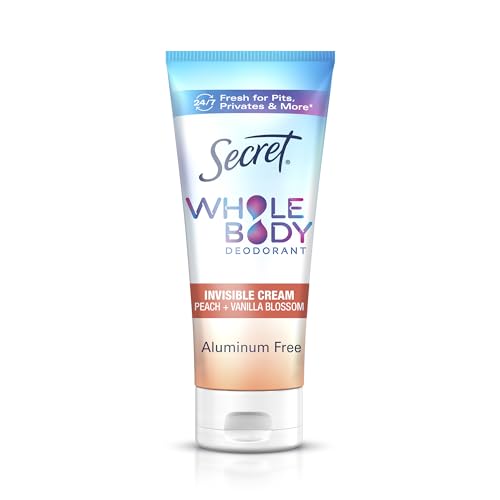 Secret Whole Body Deodorant Cream for Women, Peach & Vanilla Blossom Scent, Aluminum Free Deodorant, 72 HR Odor Protection, 3.0 oz