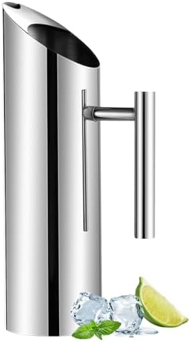 Stainless Steel Pitcher 53oz/1.5L Metal Water Pitcher with Handle Silver Stainless Drink Jug with Ice Guard Restaurant Beverage Container for Iced/Hot Tea, Juice, Coffee, Milk