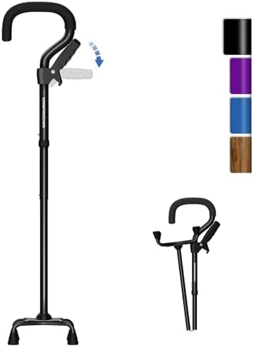 KingPavonini Canes for Women/Men with Second Handle, Foldable & Adjustable Walking Cane with 4-Pronged Base, Quad Cane for Stability, Standing, Balance, Leg Surgery Recovery