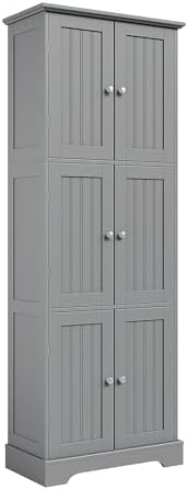 ChooChoo Tall Bathroom Storage Cabinet with 6 Doors, Freestanding Floor Cabinet with Adjustable Shelves, Grey Pantry Cabinet for Bathroom, Kitchen, Laundry Room