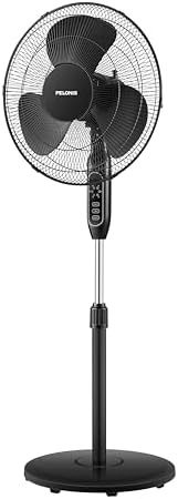 PELONIS 16'' Pedestal Remote Control, Oscillating Stand Up Fan 7-Hour Timer, 3-Speed and Adjustable Height, PFS40A4BBB, Supreme 16"-Black