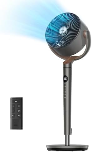 Dreo Fan for Bedroom, 120° Oscillating Standing Fans, Quiet Floor Fan with DC Motor, 85ft Pedestal Fans for Room, 8 Speeds, 3 modes, 20dB, 120° Manual Vertical, 35-40" Adjustable Height, 8H Timer