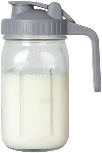 Breast Milk Pitcher, Mason Jar 32 oz, Heavy Duty Wide Mouth Jar with Flip Cap Lid and Pour Spout - Airtight Seal for Freshness and Convenience - Great for Cold Beverages, and Home Entertaining