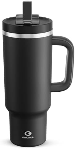 40 oz Tumbler with Handle and Straw: Stainless Steel Insulated Tumbler Keeps Cold for 24 Hours, Leakproof Travel Cup Fits in Cup Holder and BPA-Free, Black Night