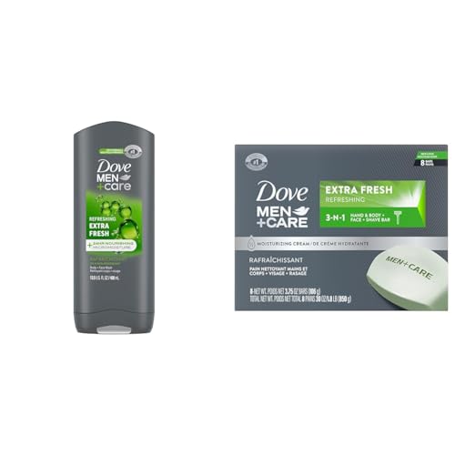 Dove MEN + CARE Body Wash and Face For Fresh, Healthy-Feeling Skin Extra Fresh Cleanser MEN + CARE 3 in 1 Bar Cleanser for Body, Face, and Shaving Extra Fresh Body