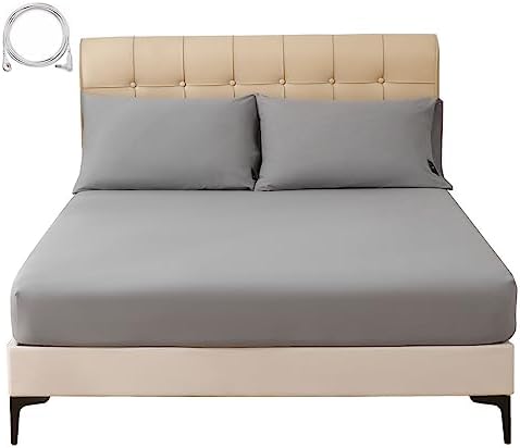 Grounding Sheets Queen, 90% Organic Cotton+10% Silver, Fitted Grounded Bed Sheet Deep Pocket for Improved Sleep & Wellness (Gray, Queen - 60"x80"x15")