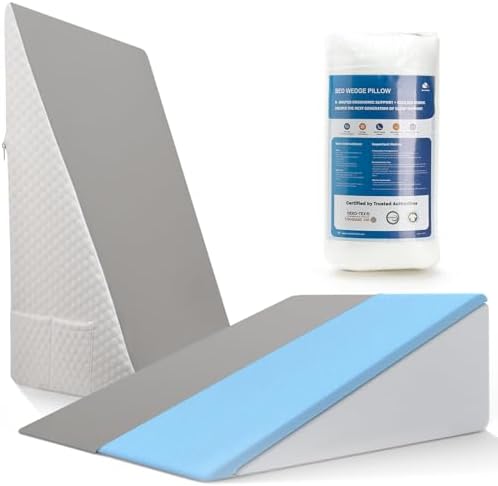 [2025 New 7.5" Memory Foam Wedge Pillow for Sleep Apnea, Sleeping, Acid Reflux Relief, Snoring, Dual Sided Cooling & Warm Fabric Triangle Pillow Wedge for After Surgery, Back, Leg - Gray