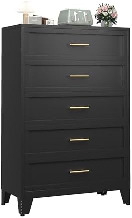 Metal Dresser Tall Black Dresser for Bedroom Chest,53.54" H Drawer Chest, Closet Dressers & Chests of Drawers for Living Room, Hallway (5 Drawers)