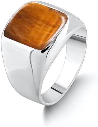 Solid 925 Sterling Silver Cushion Shape Gemstone Men Signet Ring, Beautiful Handcrafted Christmas Gift for Fathers, Son, Boyfriend, Friend