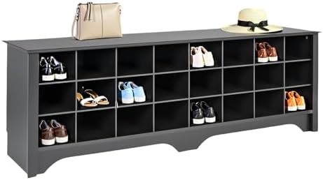 Prepac 24 Pair Shoe Cubby Bench, Entryway Bench, Mud Room Organization and Storage Bench for up to 24 Pairs of Shoes, Black, 15.5"D x 60"W x 20.25"H