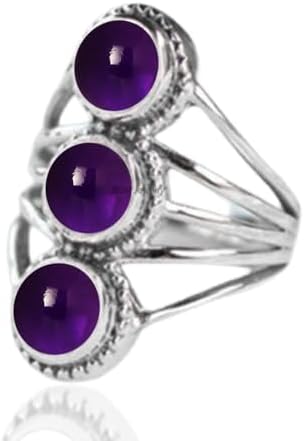 Solid 925 Sterling Silver Ring For Womens, 3 Stone Ring, Unique Handcrafted Ring for Her, Wedding, Anniversary, Engagement, Birthday, Christmas Gift (US Ring size)