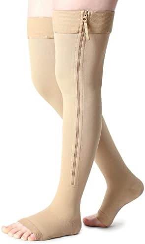 Newcotte Compression Socks with Zipper for Women Thigh High Compression Stockings 20-30mmhg Support Socks for Women Men