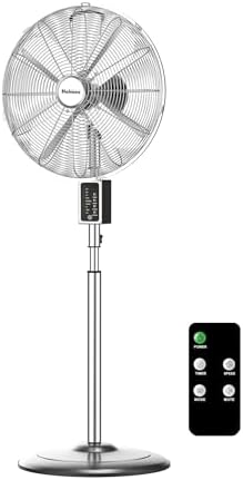 HOLMES 16" Chrome Digital Stand Fan, 75° Oscillation, 3 Speeds, 4 Blades, 3 Modes, Adjustable Height, 18° Head Tilt, Ideal for Home, Bedroom or Office, Remote Control