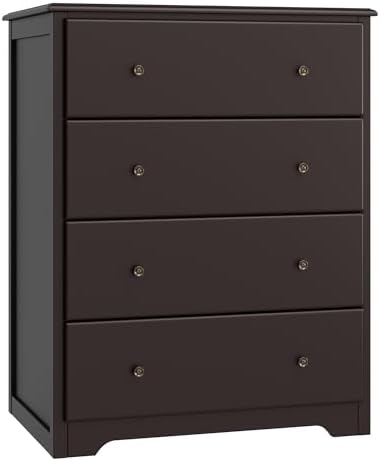 HOUSUIT Dresser, 4 Drawer Dressers Chests of Drawers, Modern Tall Dresser, Wood Drawer Chest Storage Cabinet for Living Room, Hallway, Entryway, Home Office, Dark Brown