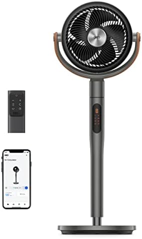 Dreo Pedestal Fan with Remote, PolyFan 513S, 43'' Quiet Standing Fan for Home Bedroom, 120°+105° Smart Oscillating Floor Fans with Wi-Fi/Voice Control, Works with Alexa/Google, 6 Modes, 8 Speeds,Grey