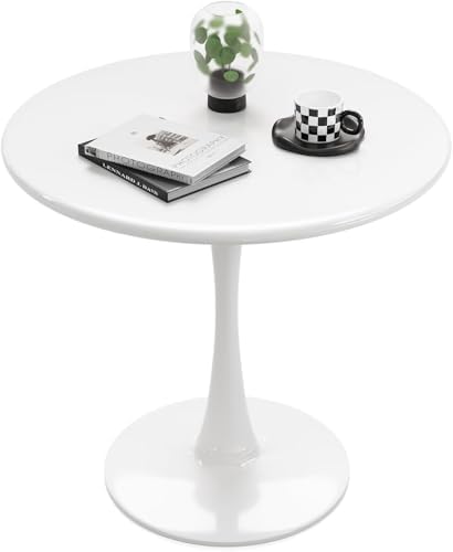 White Round Dining Table for 2 Person, 24 Inch Small Tulip Table with Pedestal for Living Room, Mid Century Modern Kitchen Tables for Office, Bistro, Pub, Bar, Wood Circle Cafe Tables,mesas de comedor
