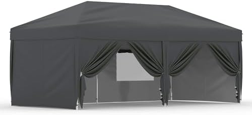 10x20 Pop Up Canopy Tent Outdoor Canopy with 6 Removable Sidewalls One-Person Set Up Heavy Duty Commercial Instant Tent Shelter-Gray