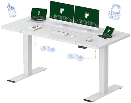 FLEXISPOT 71 x 32 Inch Dual Motor Standing Desk, Computer Desk with Memory Controller, Home Office Desk with Splice Board (White Frame + 71" White Desktop, 2 Packages)
