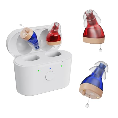 Rechargeable Hearing Aids for Seniors with Noise Cancelling - Digital OTC Hearing Aids,Invisible Hearing Amplifiers In-Ear with Accessories & Cleaning Tools(Blue and Red)