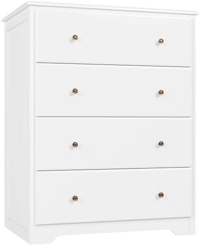 HOUSUIT White Dresser, 4 Drawer Dressers Chest of Drawers, Modern Tall Dresser, Wood Drawer Chest Storage Cabinet for Living Room, Hallway, Entryway, Home Office, Ivory White