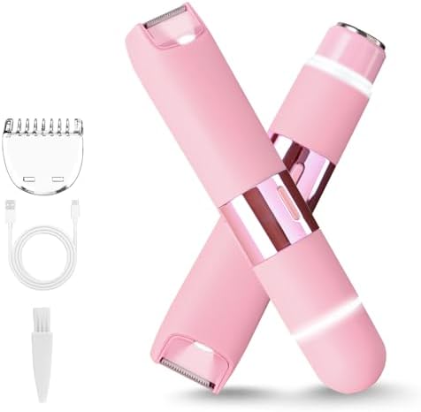 Bikini Trimmer for Women, 2-in-1 Waterproof Dual Head Shaver, Electric Razors for Women (Pink)