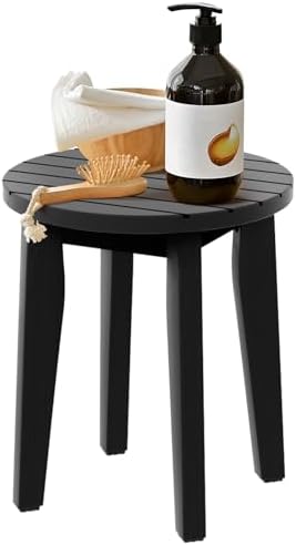 Round 16 Inch Bamboo Waterproof Shower Bathroom Stool Chair, Duty Wooden Bath Corner Shaving Legs Bench Seat, Black