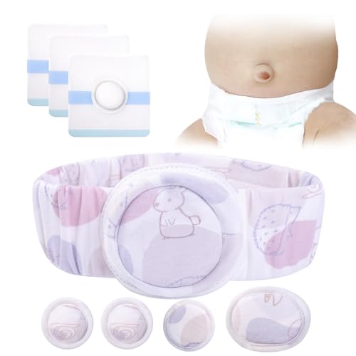 Umbilical Hernia Belt Kit for Baby, Baby Belly Button Band, Hernia Belt with 4 Compression Pads and 3 Navel Patches, Infant Abdominal Binder Set, Umbilical Cord Cover for Newborn(L Pattern Green)