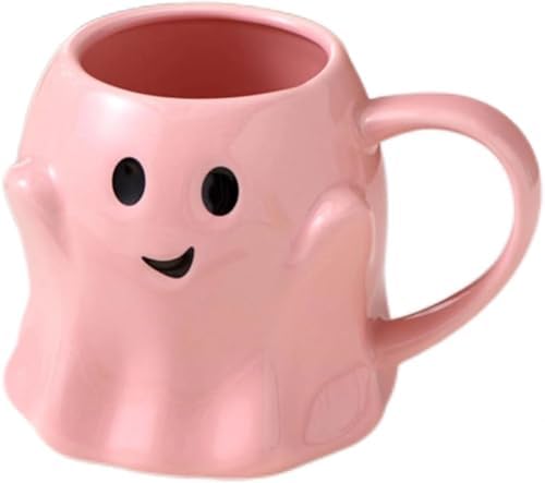 Halloween Mug Novelty Ghost Mug 3D Cute Ceramic Coffee Cup Perfect for Halloween Decor and Christmas Birthday White Elephant Gifts for Coffee Milk Tea Lover (Pink)