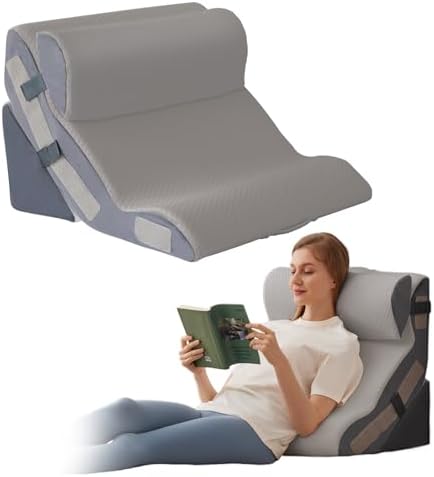 3PCS Orthopedic Bed Wedge Pillow Set for Sleeping, Sitting up in Bed, 6-in-1 Foam Wedge Pillow for Acid Reflux & Back Pain Relief & Leg Elevation, Post Surgery Pillows for GERD & Snoring, Grey