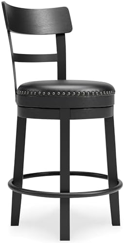 Signature Design by Ashley Valebeck Faux Leather Pub Height Swivel Barstool, 24.38" Seat Height, Black