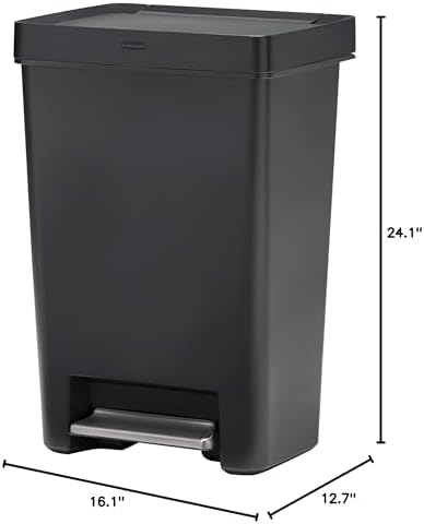 Rubbermaid Premier Series II Step-on Trash Can for Home and Kitchen, with Lid Lock and Slow Close, 13 Gallon, Charcoal, for Home/Kitchen/Hotel/Lobby/Office
