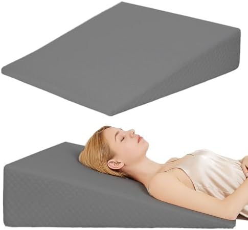 Wedge Pillow, Bed Wedge Pillows for Sleeping, Snoring, Back Support, After Surgery, Foam Triangle Pillow, Removable Washable Cover (Gray, 10in)