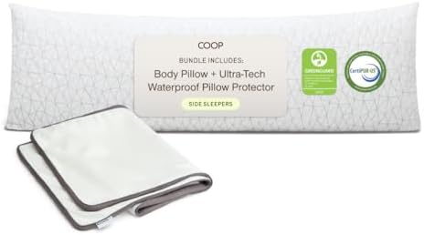 Coop Home Goods Original Adjustable Body Pillow (20x54) and Ultra-Tech Waterproof Pillow Protector Bundle for Pregnancy, Full Body Support for Side Sleepers with Memory Foam & Washable Cover