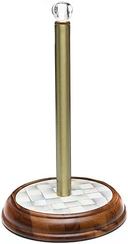 MACKENZIE-CHILDS Wood Paper Towel Holder, Decorative Paper Towel Holder for Kitchen, Grey-and-White Sterling Check