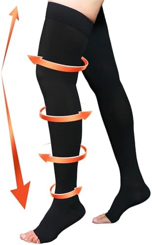 20-30 mmHg Compression Stockings for Women & Men, Thigh High Compression Socks Open Toe, Silicone Dot Band