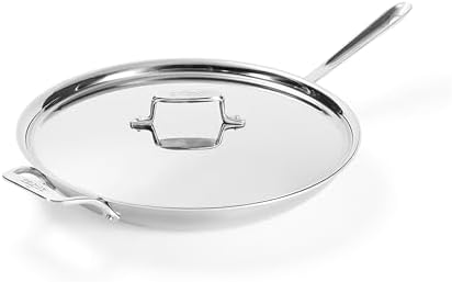 All-Clad D5 5-Ply Brushed Stainless Steel Fry Pan With Lid, 14 Inch, Compatible With Any Stovetop Including Induction, Oven Broiler Safe 600F, Pots and Pans, Frying Pan, Skillet, Cookware, Silver