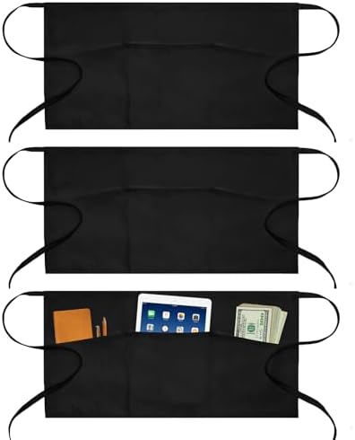 3 Pockets Waitress Apron Server Aprons - Half Aprons for Men & Women Waterproof and Oil Proof